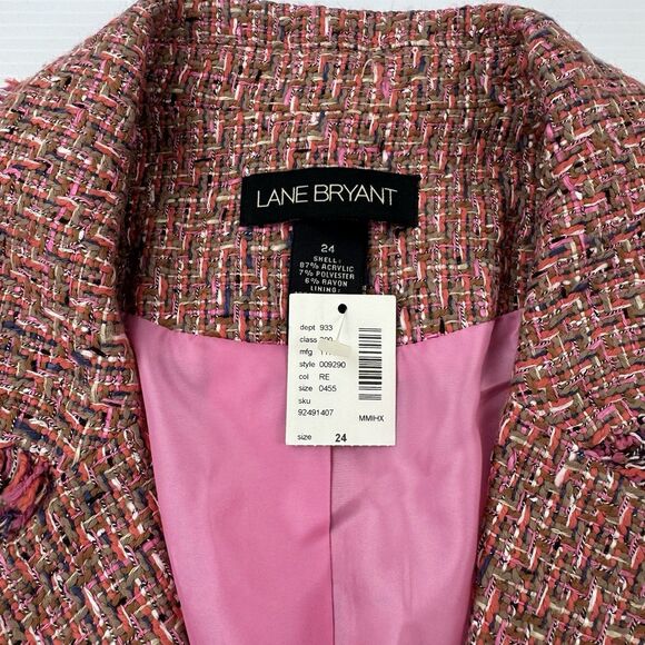 Lane Bryant 24 Pink Tweed Fringe Blazer Jacket Lined NWT Multicolor Career - Picture 3 of 11